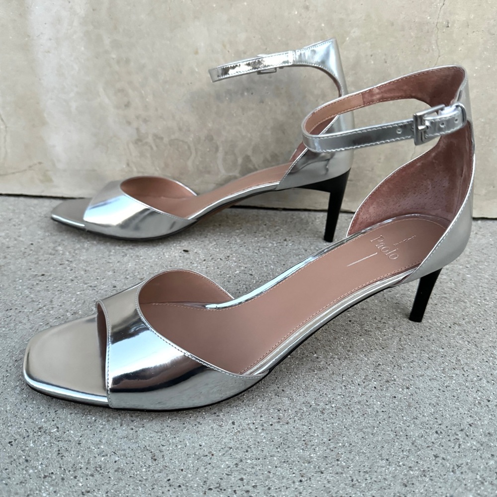 LINEA PAOLO silver heels sandals leather Strappy stilettos women’s 13 Nordstrom - Picture 5 of 11